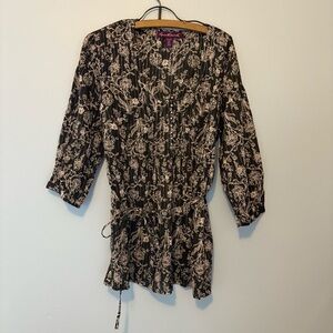 Gloria Vanderbilt Women’s S Floral Silver Pinstripe 3/4 sleeve Belted Tunic